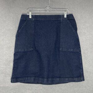 Seasalt Cornwall Denim Skirt Womens Sz 12 Elastic Zip Side‎ Pockets Classic